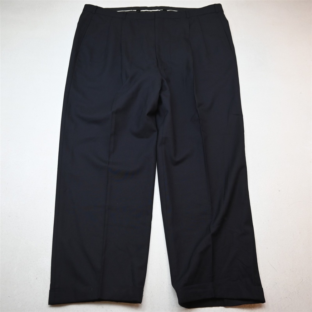 Bespoke 42x30 Midnight Navy Blue Wool Pleated Cuffed Classic Dress Mens Pants